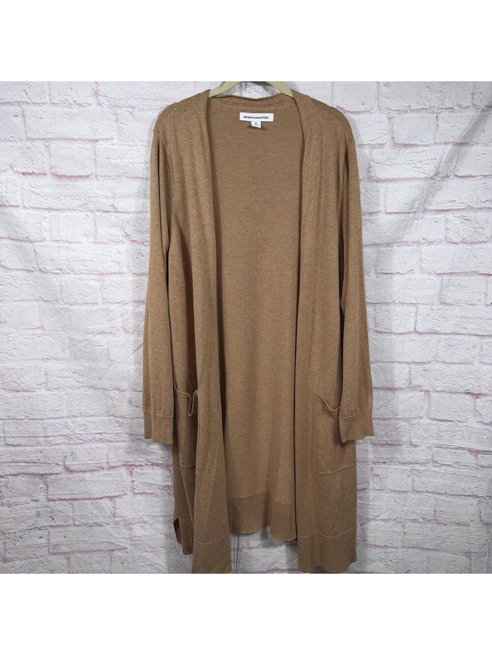 Amazon Essentials Long Open Front Cardigan Sweater Duster Camel Brown Women’s XL